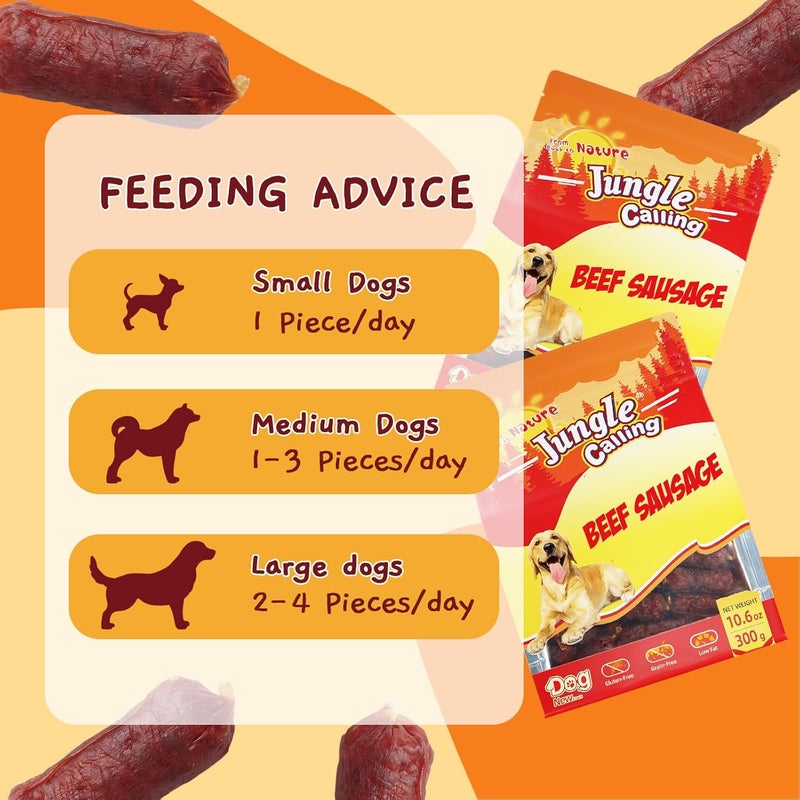 Jungle Calling Beef Sausage Dog Treats, Slow Roasted Beef Jerky Dog Training Treats, Grain-Free Soft Treats for Small and Medium Dogs, 10.6 oz - Image 5